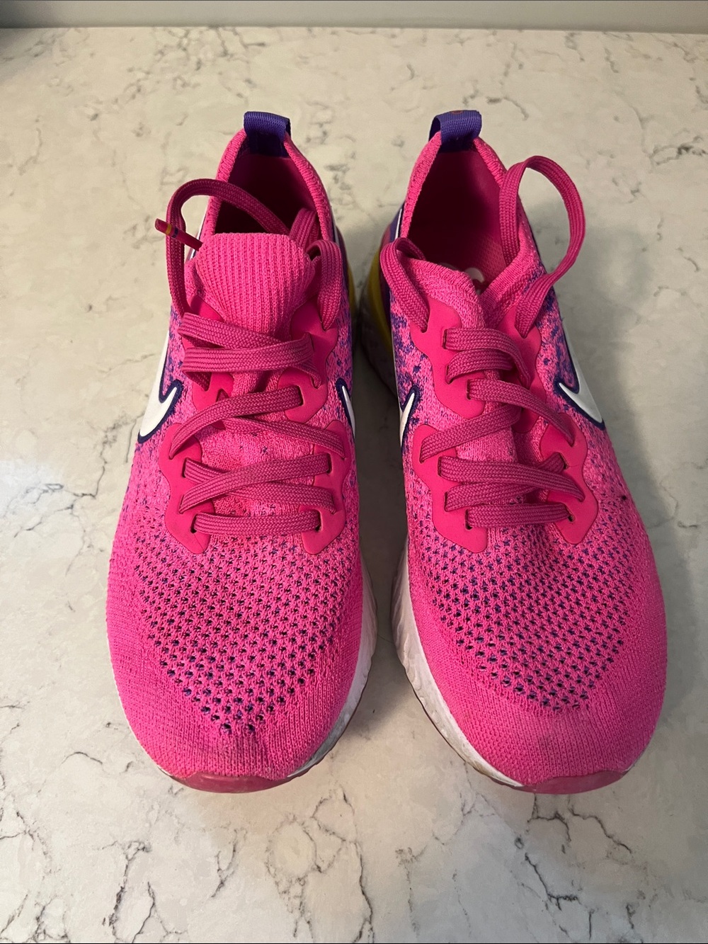 Nike Bright Pink Knit Running Sneakers with White Swoosh